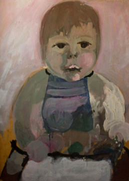 Retrato de la hija del artista Peiró Coronado. Escena cotidiana, niña corriendo por el pasillo de casa en el tacatac. medidas 61x45