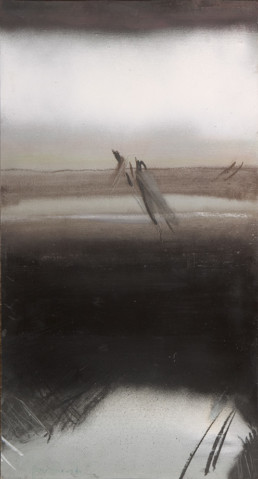 Pintura 'Correr sobre la ilusión del infinito' de Fernando Peiró Coronado realizada con spray y óleo sobre cartulina preparada. Medidas 51x27.