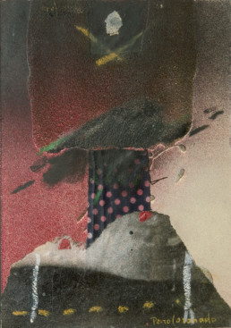 Pintura 'Pecho de mujer hecho montaña' de Fernando Peiró Coronado. Medidas 21x15. Realizada con óleo, ceras y spray sobre cartulina preparada con arena y látex.