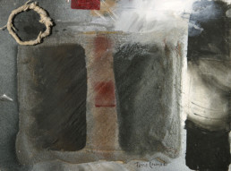 Pintura de Peiró Coronado realizada sobre table con óleo, spray y arena con látex que evoca la Velada de Manuel Azaña en Benicarló durante la Guerra Civil.