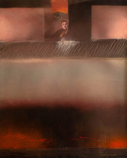 Pintura de Fernando Peiró Coronado titulada 'Quién me soñará', Obra espacialista realizada con spray sobre cartulina previamente preparada con arena y látex.