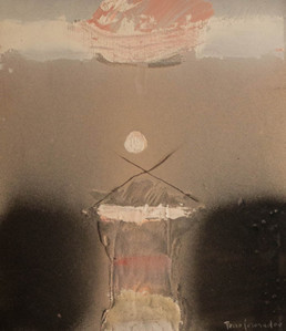 'Despedida de una forma amada' de Fernando Peiró Coronado. Pintura realizada con óleo y sprays sobre cartulina preparada con arena y látex.