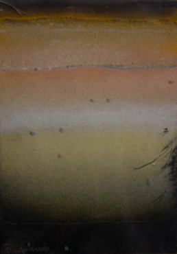 Pintura de pequeño formato 'Despedida nostálgica de otoño' de Fernando Peiró Coronado realizada con sprays sobre cartulina preparada matéricamente..