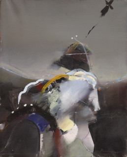 Pintura 'Viajera con su mundo' de Fernando Peiró Coronado. Óleo sobre lienzo, expresionismo abstracto. Medidas 61x50.