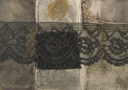 Pintura 'Puntilla de mi madre en su última etapa' de Fernando Peiró Coronado. Cartulina de pequeño formato trabajada con texturas de polvo de mármol.