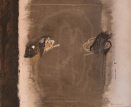 'Diálogo melancólico' obra de Fernando Peiró Coronado. Medidas, 50x60. Técnica mixta: óleo y ceras sobre tabla preparada con arena y látex.