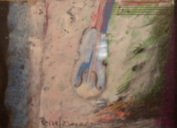 Pintura de pequeño formato realizada sobre reprografía con ceras y pastel. Ejemplar de una serie de unos 60/70 trabajos que Peiró Coronado realizó en 1990 como felicitación navideña.