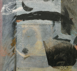 Pintura de Fernando Peiró Coronado 'avegar cada día' . 22x24. Técnica mixta: óleo, ceras, papel y polvo de mármol sobre tablero.
