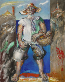 'Pescador', obra de Fernando Peiró Coronado. Medidas, 92x73. Técnica mixta: óleo sobre lienzo. Obra del Restaurante El Cortijo en Benicarló.