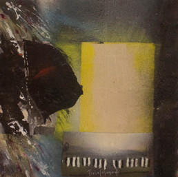 Obra de Peiró Coronado que acompaña al poema de Josep Igual 'Nocturn'. Óleo, ceras, spray y papel sobre tabla preparada matéricamente. Medidas 30x30.
