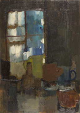 Pintura de Fernando Peiró Coronado 'Bodegón junto la ventana' pintado en 1967, técnica óleo sobre tabla. Medidas 69x49.