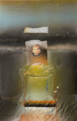 Pintura 'Jugando con la infanta Margarita' de Peiró Coronado. Medidas 40x25, obra realizada con óleo, ceras y spray sobre tabla preparada con arena y látex.