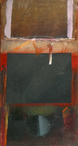 Pintura de Peiró Coronado realizada sobre tabla con una base de arena con látex en 1988. Medidas 50x27.